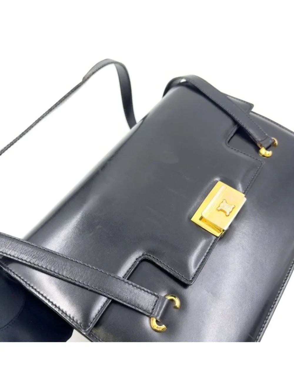 ★SOLD★ Celine Triomphe Leather Black Handbag Gold - Picture 11 of 15